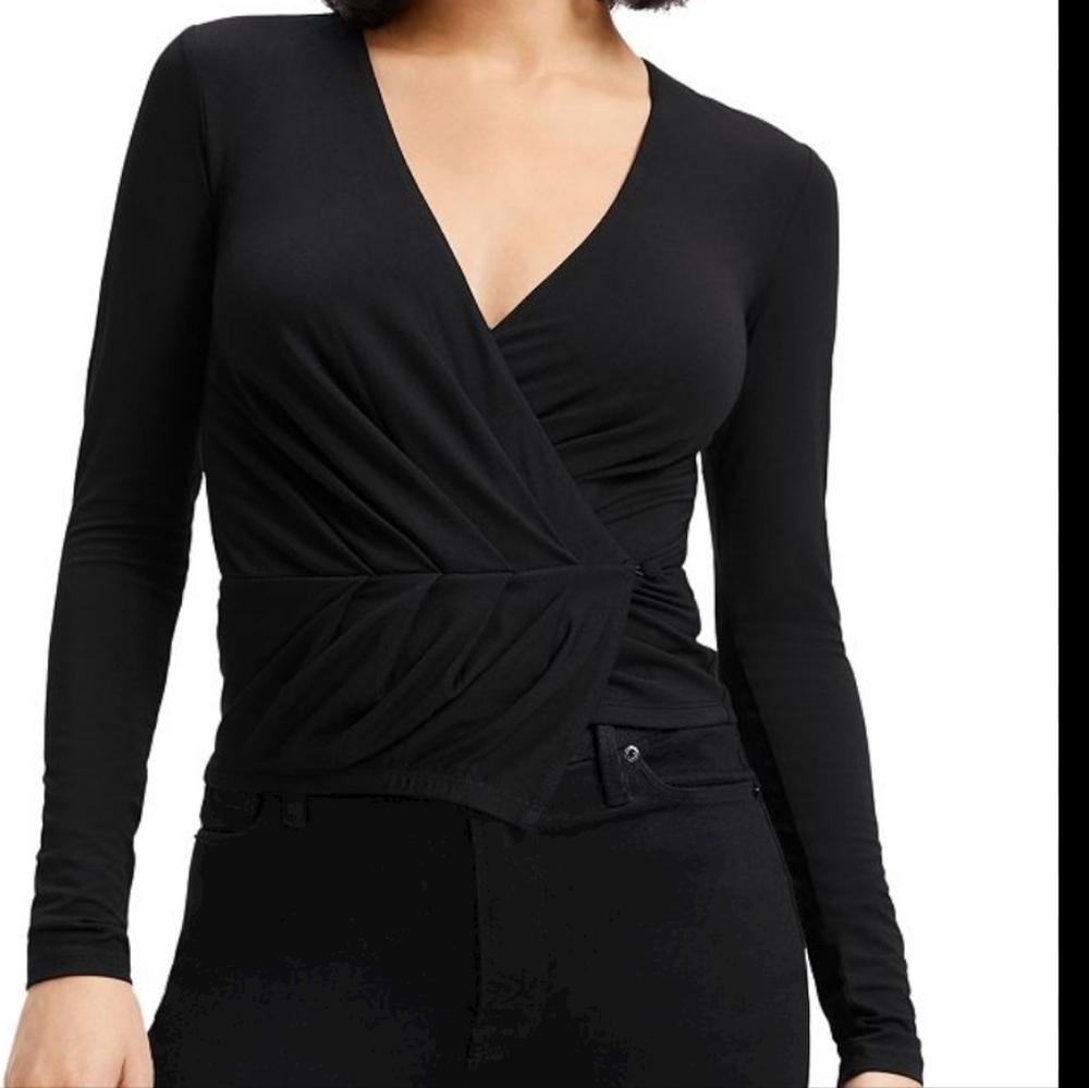 NWOT Good American Touch Black long sleeve Wrap Top 2 M